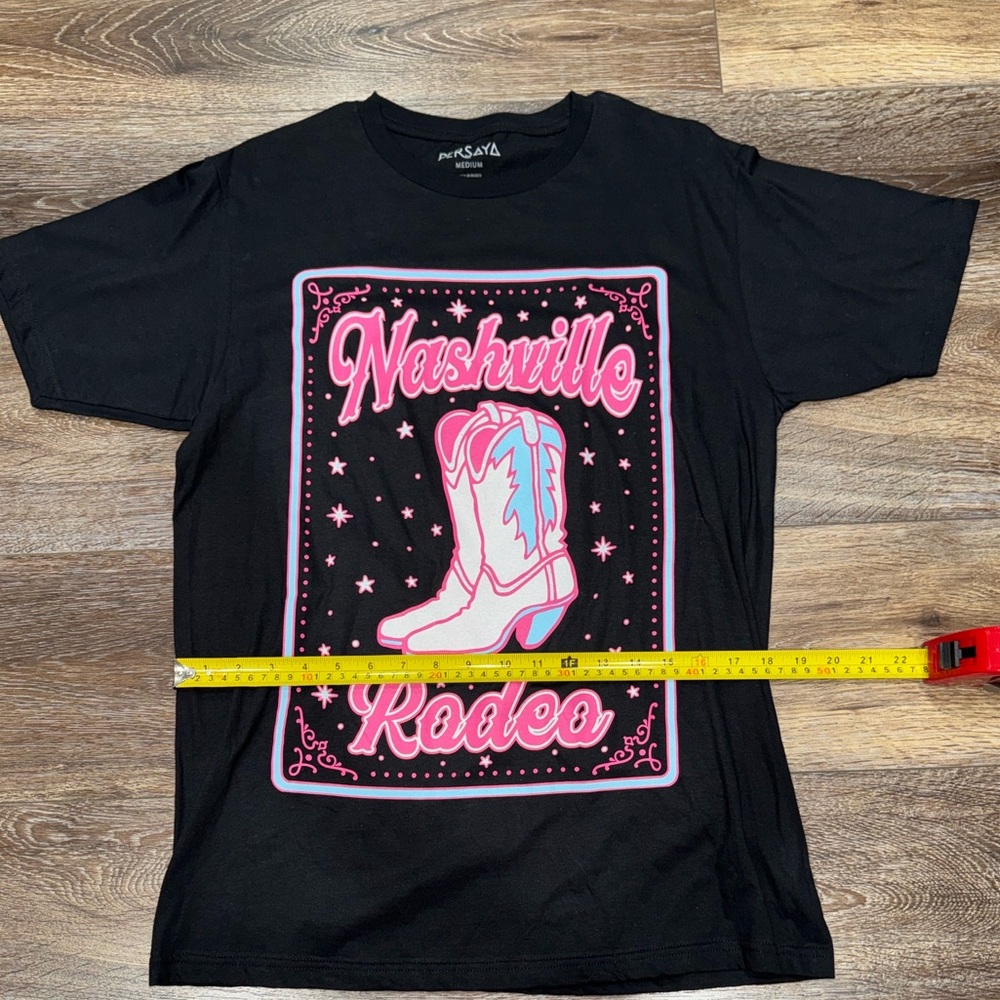 Persaya Nashville Rodeo Black & Pink Short Sleeve Shirt Size Medium 🐴LIKE NEW💕 - Picture 5 of 8